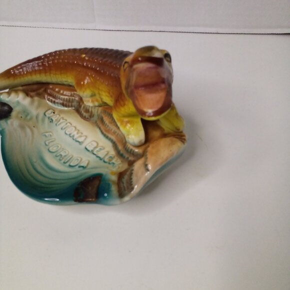 Vintage Daytona Beach Florida Ashtray Trinket Dish Alligator Crocodile - Picture 6 of 14